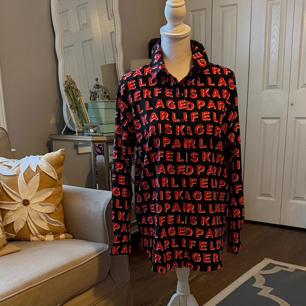 Karl Lagerfeld Black & Red Logo Shirt - Size Small NWT